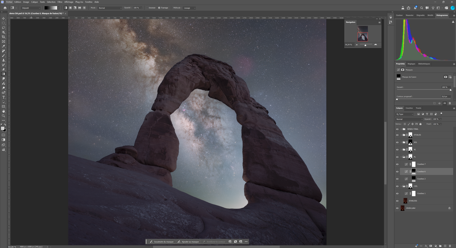 Traitement d'un Nightscape sous Photoshop : Delicate Arch et la Voie lactée